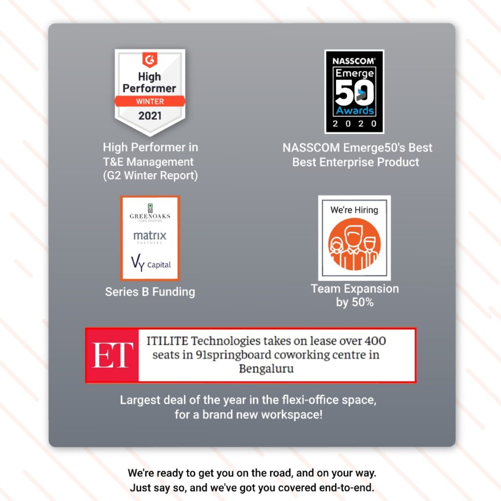 ITILITE Wins NASSCOM Emerge50, ranks high performer on G2 Winter Reports for Travel & Expense Management, actively hiring, and ready to work from office