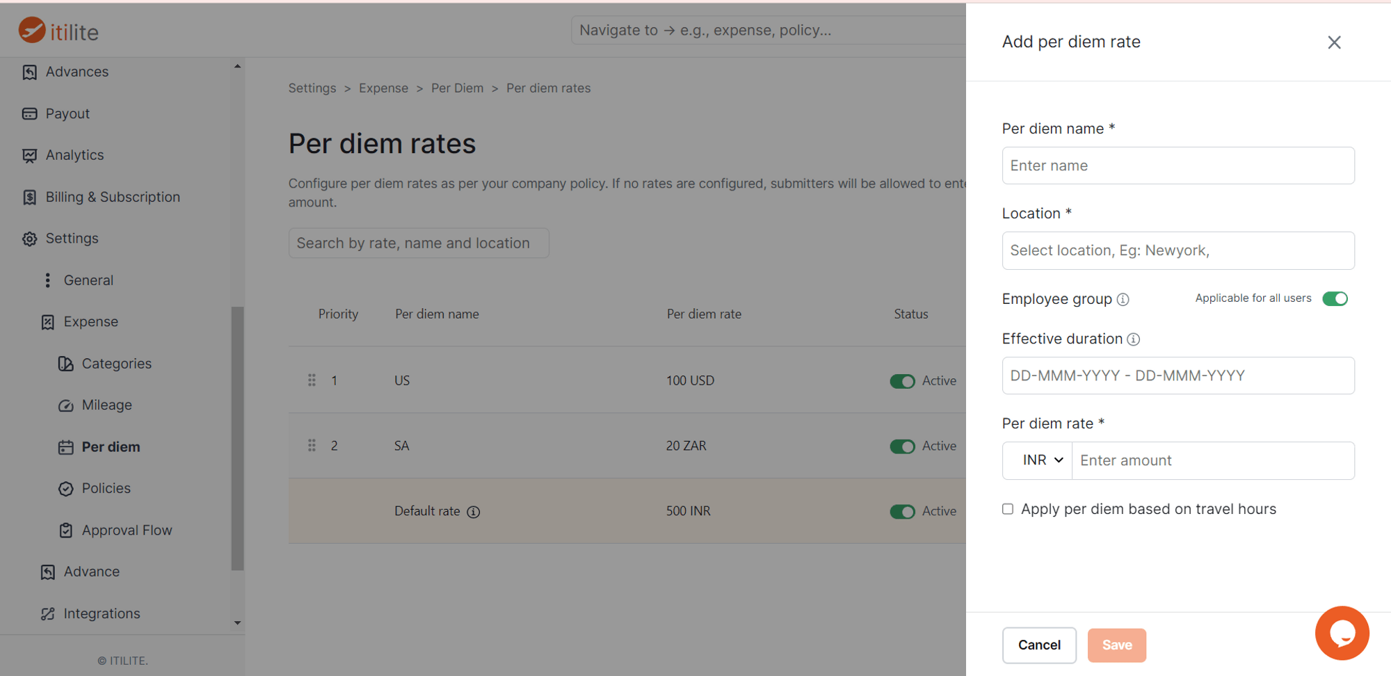 How to configure per diem rates?